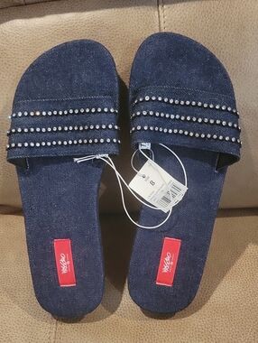 Mossimo Denim Blue Rhinestone Slide Sandals SIZE 8 - New With Tags